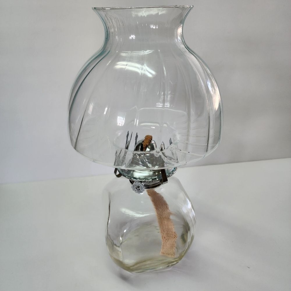 Vintage Lamplight Farms Clear Glass Oil Lamp with Cube Base